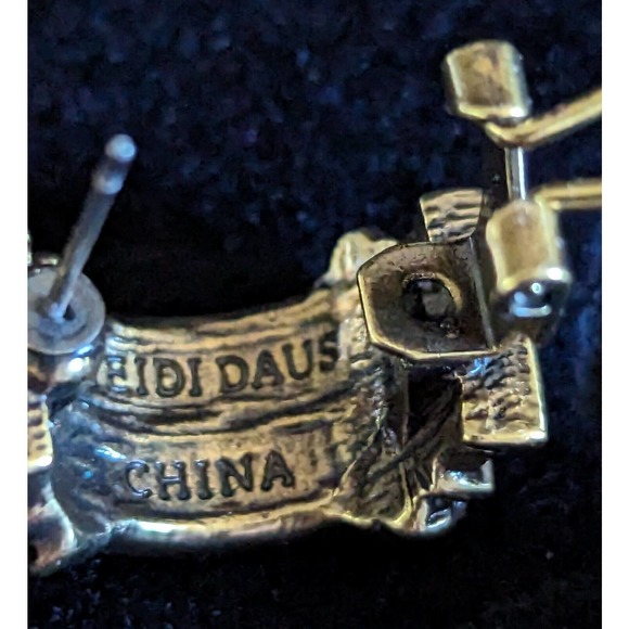 HEIDI DAUS Aquamarine BLUE SWAROVSKI CRYSTAL HALF HOOP EARRINGS Bronze Finish - Picture 8 of 12